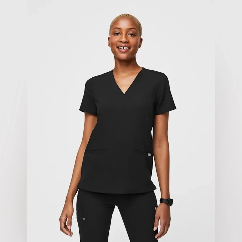 Figs Casma Scrub Top 3 Pocket Black V-neck Size Small - Picture 1 of 11